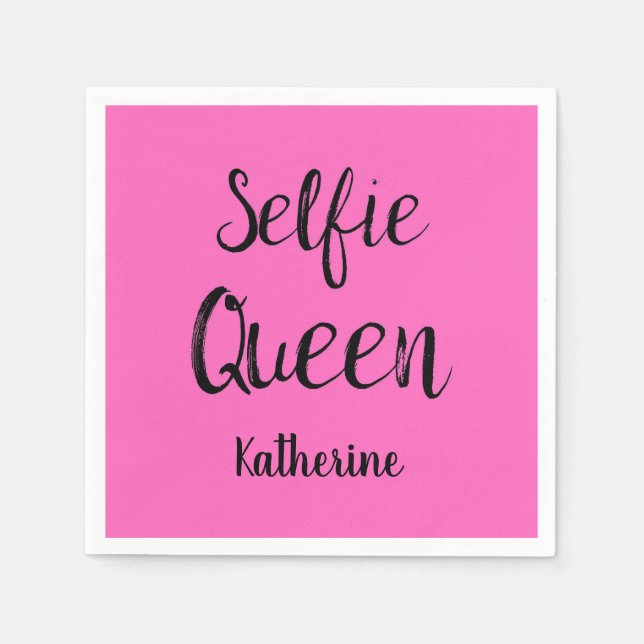 Selfie Queen Name Personalized Fuchsia Hot Pink Napkin (Front)