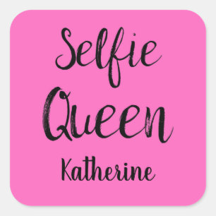 Selfie Queen Name Personalized Fuchsia Hot Pink Square Sticker