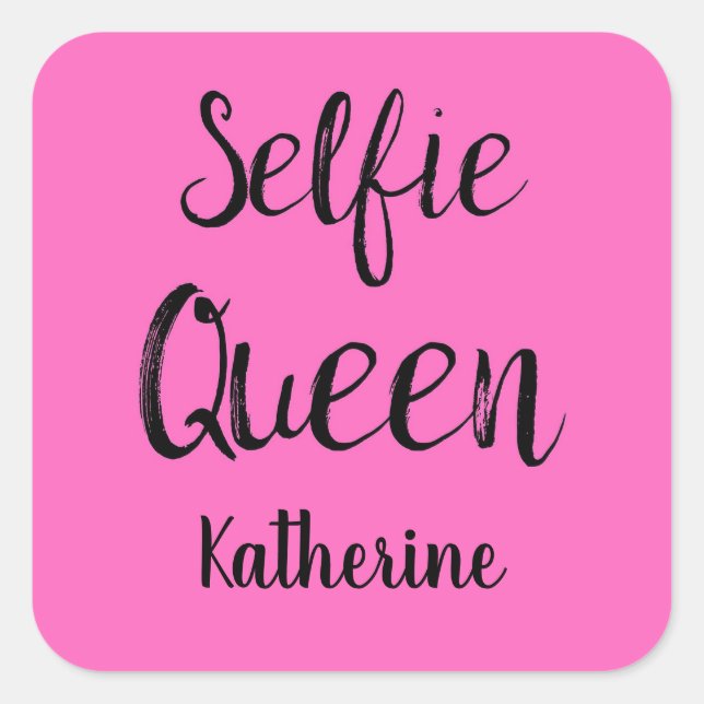 Selfie Queen Name Personalized Fuchsia Hot Pink Square Sticker (Front)