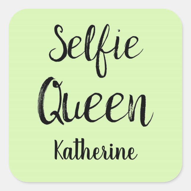 Selfie Queen Name Personalized Lime Green Square Sticker (Front)