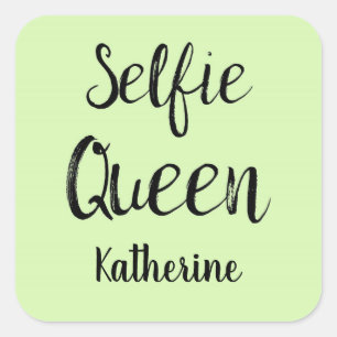 Selfie Queen Name Personalized Lime Green Square Sticker