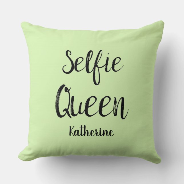 Selfie Queen Name Personalized Lime Green Throw Pillow (Front)