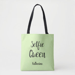 Selfie Queen Name Personalized Lime Green Tote Bag