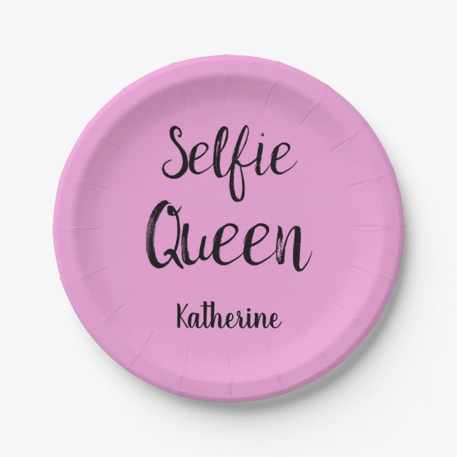Selfie Queen Name Personalized Pink Paper Plate (Front)