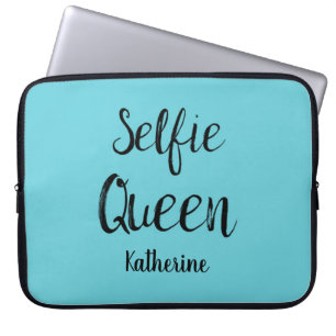 Selfie Queen Name Personalized Turquoise Blue Laptop Sleeve