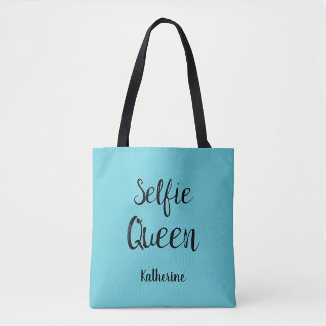 Selfie Queen Name Personalized Turquoise Blue Teal Tote Bag (Front)