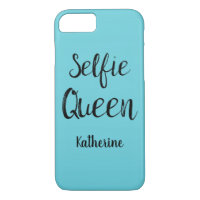 Selfie Queen Name Personalized Turquoise Teal Blue