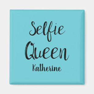 Selfie Queen Name Personalized Turquoise Teal Blue Magnet