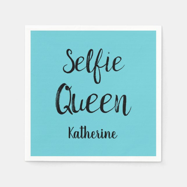 Selfie Queen Name Personalized Turquoise Teal Blue Napkin (Front)