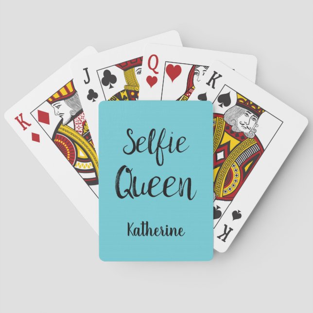 Selfie Queen Name Personalized Turquoise Teal Blue Playing Cards (Back)