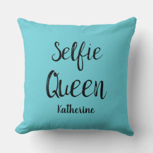 Selfie Queen Name Personalized Turquoise Teal Blue Throw Pillow
