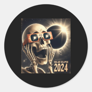 Selfie Skeleton Kids Mens Solar Eclipse 2  Classic Round Sticker