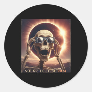 Selfie Skeleton Kids Mens Solar Eclipse  Classic Round Sticker