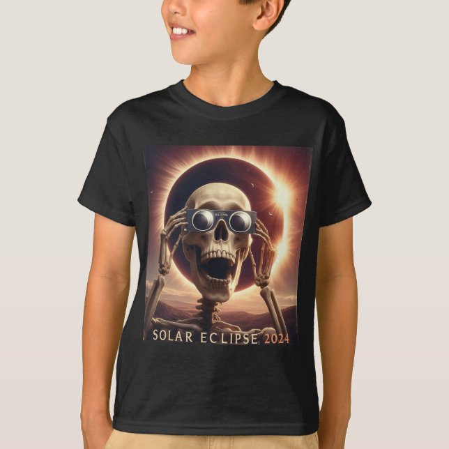Selfie Skeleton Kids Mens Solar Eclipse  T-Shirt (Front)