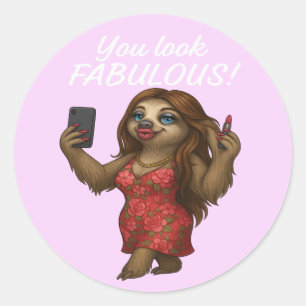 Selfie Sloth – Fabulous in Floral Classic Round Sticker