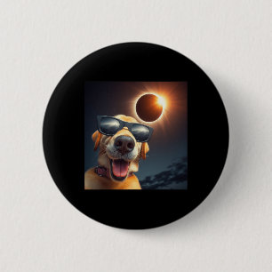 Selfie Solar Eclipse Wearing Gles Fun Dog Lovers 2 Inch Round Button