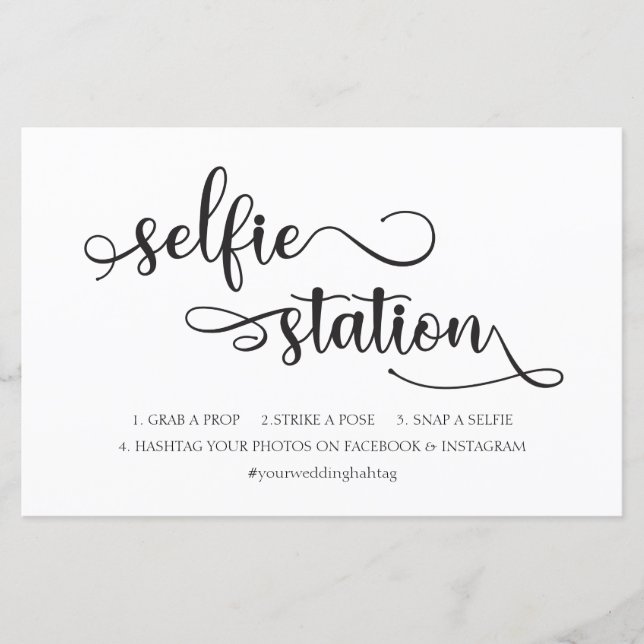 "Selfie Station" Black White Trendy Wedding Sign (Front)