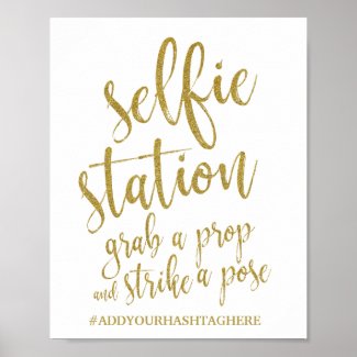 Selfie Station Gold Glitter 8x10 Wedding Sign