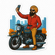 Selfie Swag on Bullet – Punjabi Rider Vibes Sticke