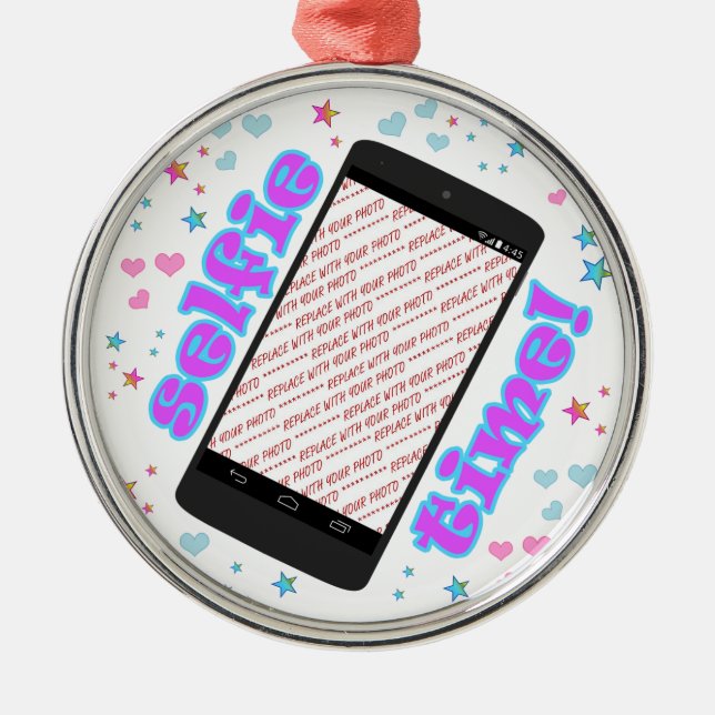 Selfie Time! Smart Phone Shape Photo Frame Metal Ornament (Front)