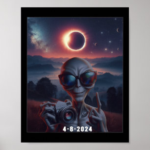 Selfie With Solar 2024 Eclipse Wearing Gles Retro  Poster