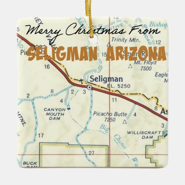 Seligman Arizona Route 66 Map Ceramic Ornament (Front)