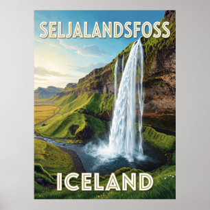 Seljalandsfoss Iceland Waterfall Travel Landscape Poster