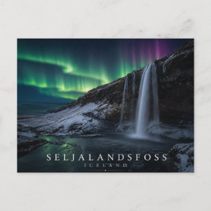 Seljalandsfoss Waterfall Iceland Aurora Postcard