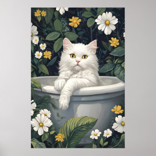 Selkirk Rex In Bathtub Poster, Funny Cat Poster