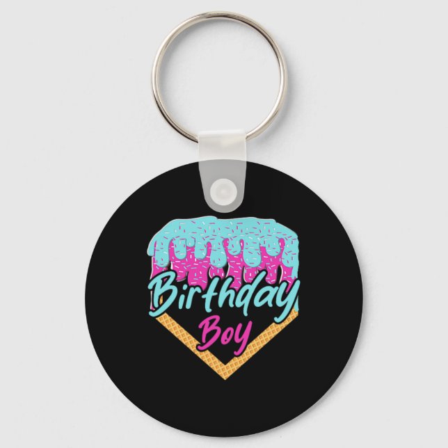 Sell 10 Year Old Ice Cream Drip 10th Birthday Boy  Keychain (Front)