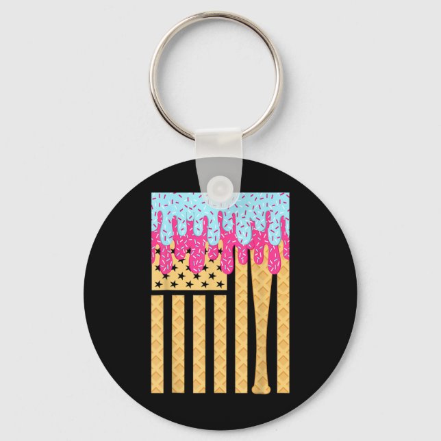 Sell Drip T Boys Dripping Ice Cream American Flag  Keychain (Front)