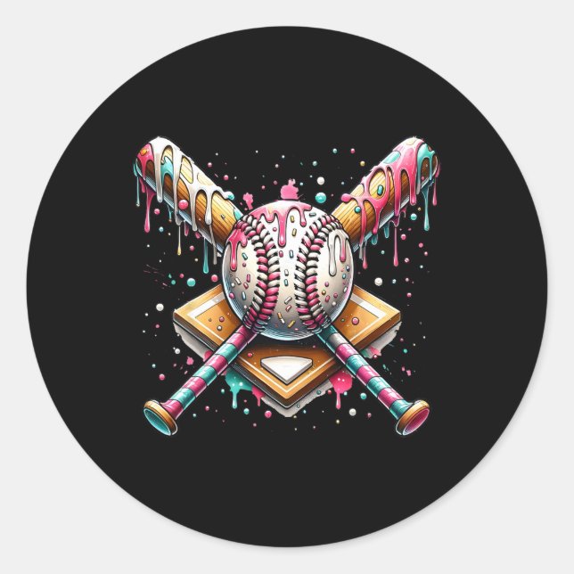 Sell Home Plate Ice Cream Drip Sell With Sprinkles Classic Round Sticker (Front)