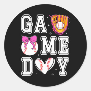 Sell Sister Coquette Bow Game Day Sell Mom Mama Classic Round Sticker