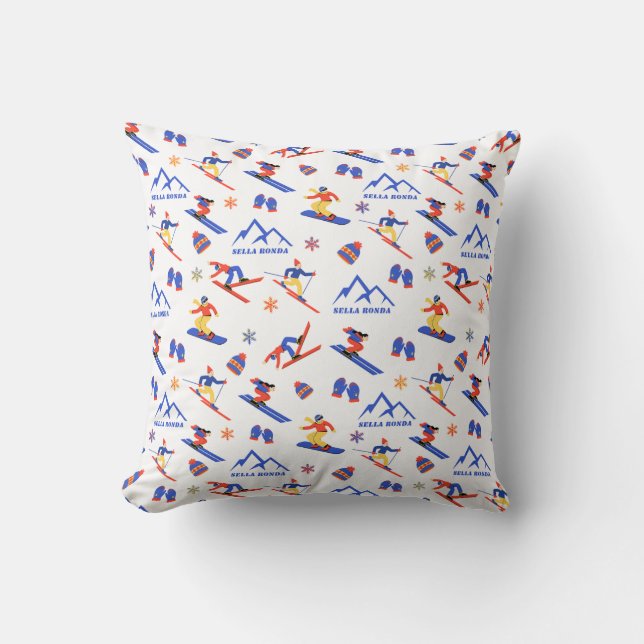 Sella Ronda Alta Badia Italy Ski Snowboard Pattern Throw Pillow (Front)