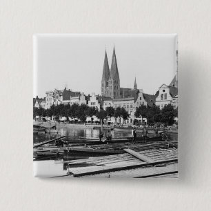 Selling wood on the River Trave, Lubeck, c.1910 2 Inch Square Button