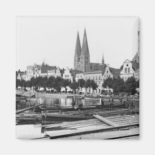 Selling wood on the River Trave, Lubeck, c.1910 Magnet