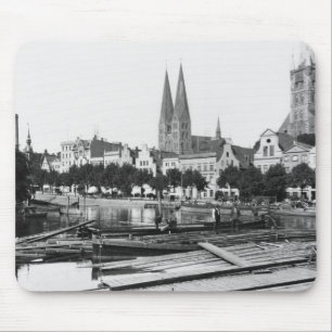 Selling wood on the River Trave, Lubeck, c.1910 Mouse Pad