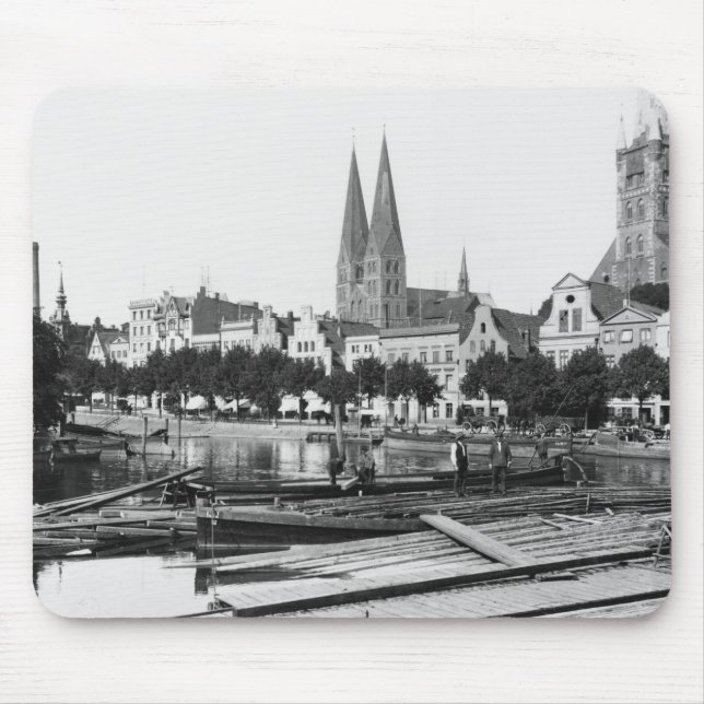 Selling wood on the River Trave, Lubeck, c.1910 Mouse Pad (Front)