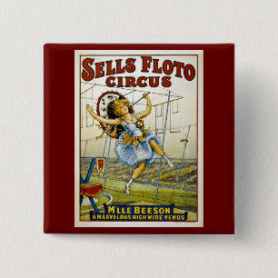 Sells Floto 1921 - M'lle Beeson 2 Inch Square Button