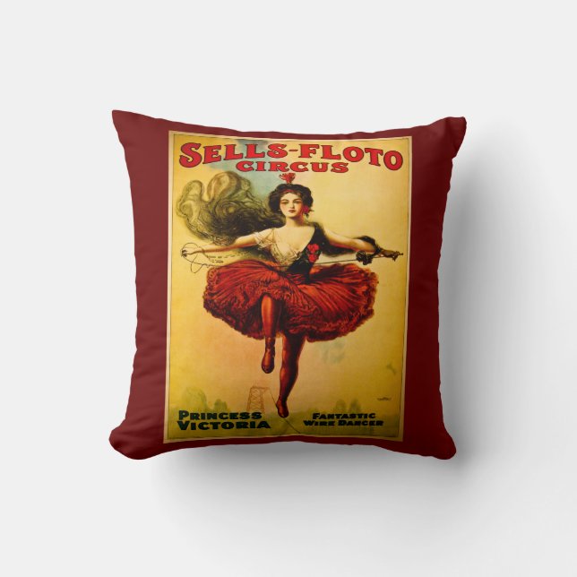 Sells Floto Circus Princess Victoria Wire Dancer Throw Pillow (Front)