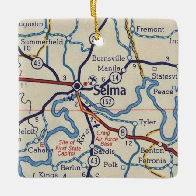 Selma AL Vintage Map Ceramic Ornament (Front)