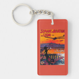 Semaine d' Aviation De Lyon Vintage Poster Keychain