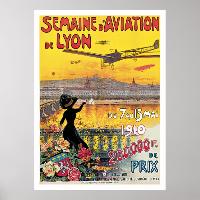 Semaine d' Aviation de Lyon Vintage Travel Poster (Front)