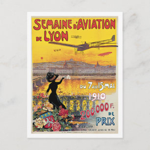 Semaine D'Aviation De Lyon France Vintage Poster Postcard