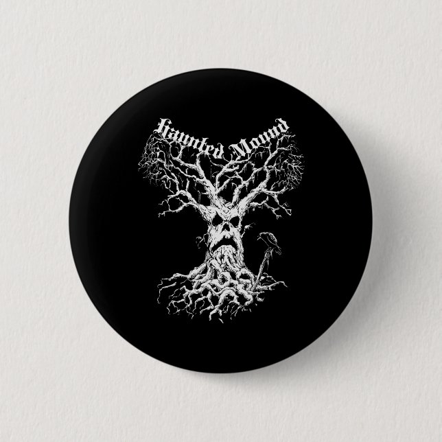 Sematary Merch. Design A Ghost Tree. Haunted Mound 2 Inch Round Button (Front)