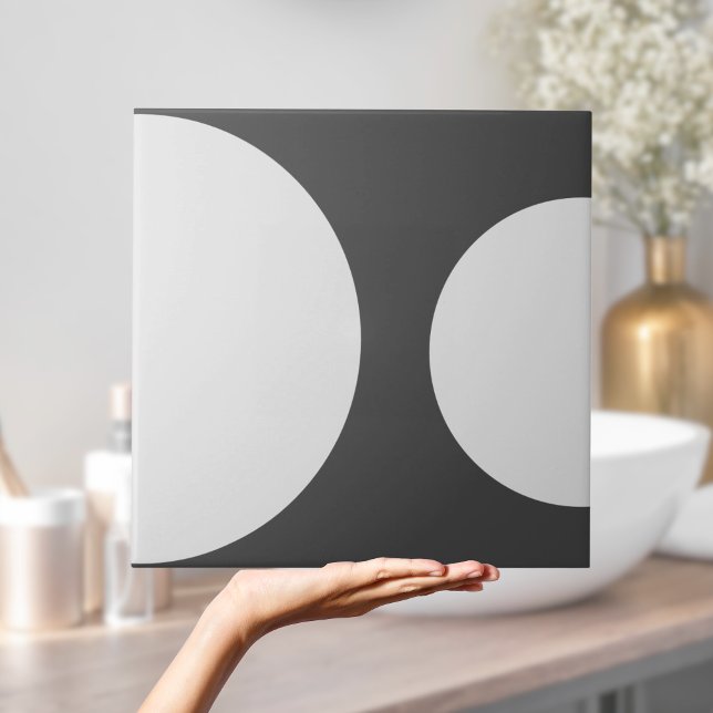 Semi Circle Modern Simple Black and White Shapes Tile (Modern Geometric black and White Semi circles Tile)