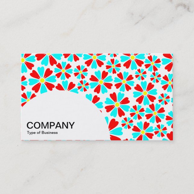 Semi-circle Panel - 8 Petals Red and Cyan on White Business Card (Front)