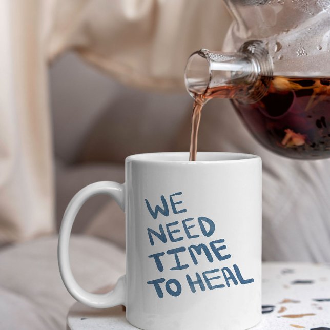 Semi-dark blue hand lettered healing message large coffee mug (Creator Uploaded)