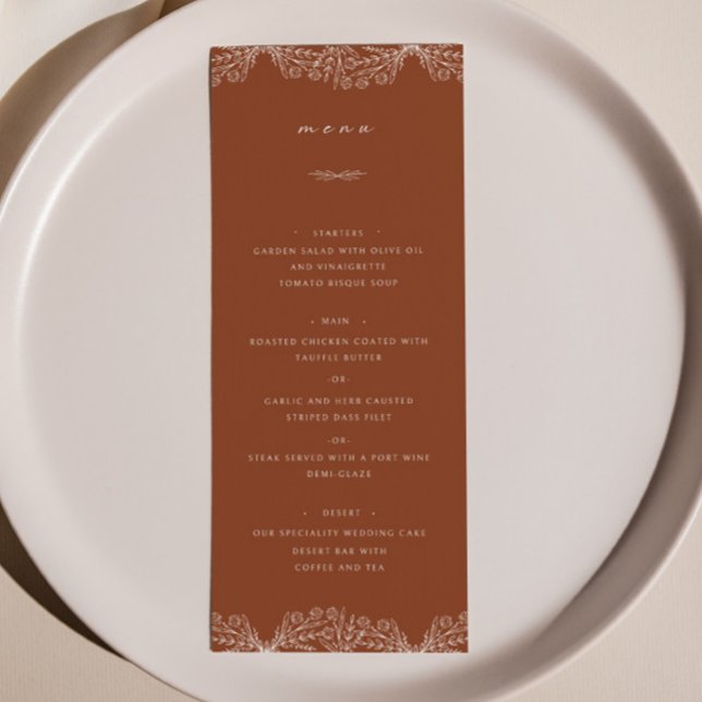 Semi Floral Brûlé Orange Mariage Menu Dîner (Créateur téléchargé)