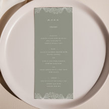 Semi Floral Sage Green Diner Menu Mariage